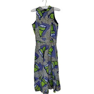 Womens Sleeveless Maxi Dress Fit & Flare Brown Blue Ethnic Medium Cotton